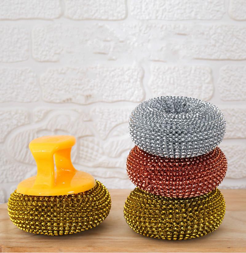 Kitchen Steel Scourers with Plastic Handle 2pcs 3.5 x 8 cm Assorted Colours 6974