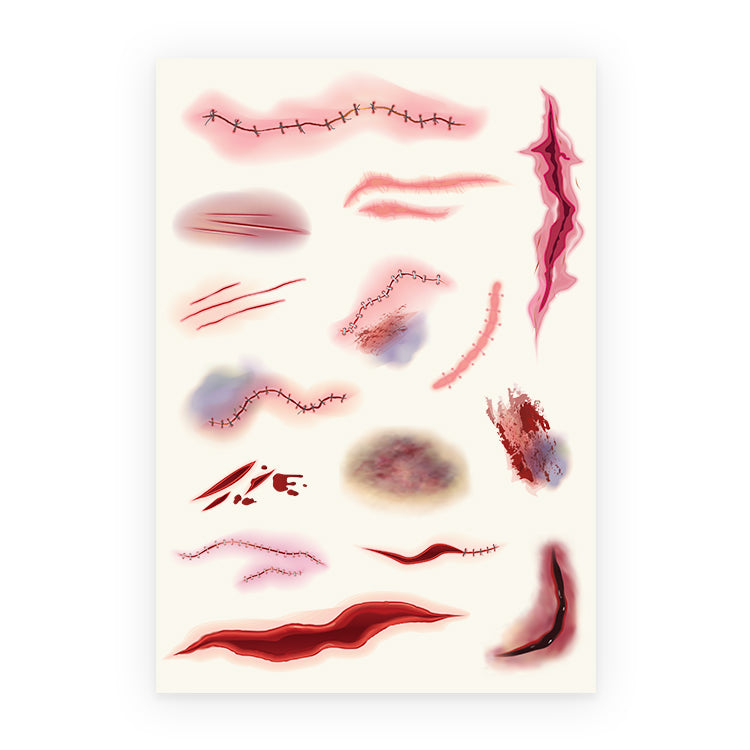 Gruesome Wounds Tattoo Sheet ( 12 Tattoos )