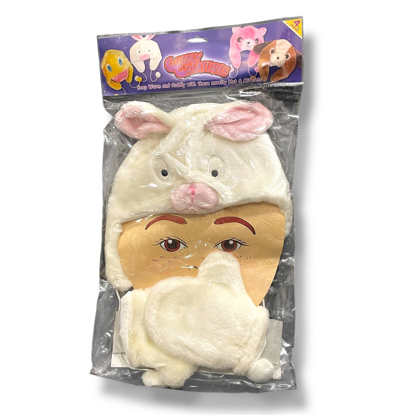 Kids Soft Hat & Mittens Set Cuddly Creatures - White Bunny