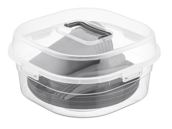 Plastic Picnic Camping Party Dinner Plate Mug Cutlery Storage Box Set of 32 Assorted Colours AK579