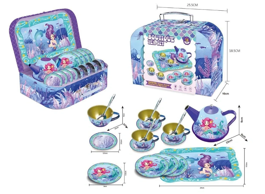 Mermaid Boutique Style Complete Metal Tea Set 15 Pieces