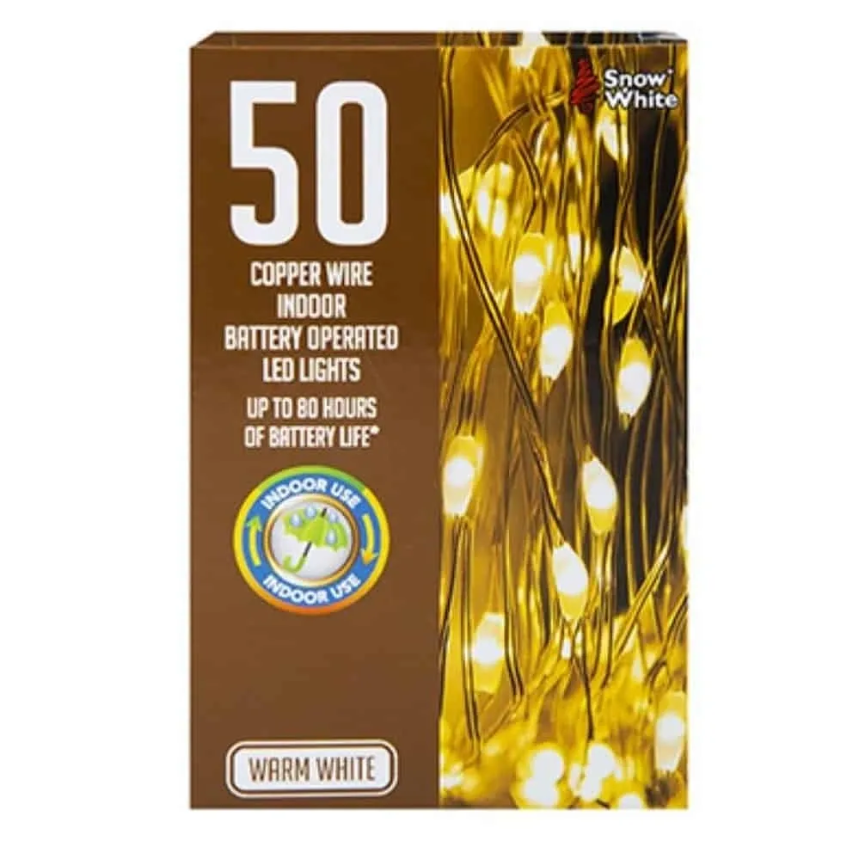 50 LED Battery Operated Lights String Fairy Lights - Warm White