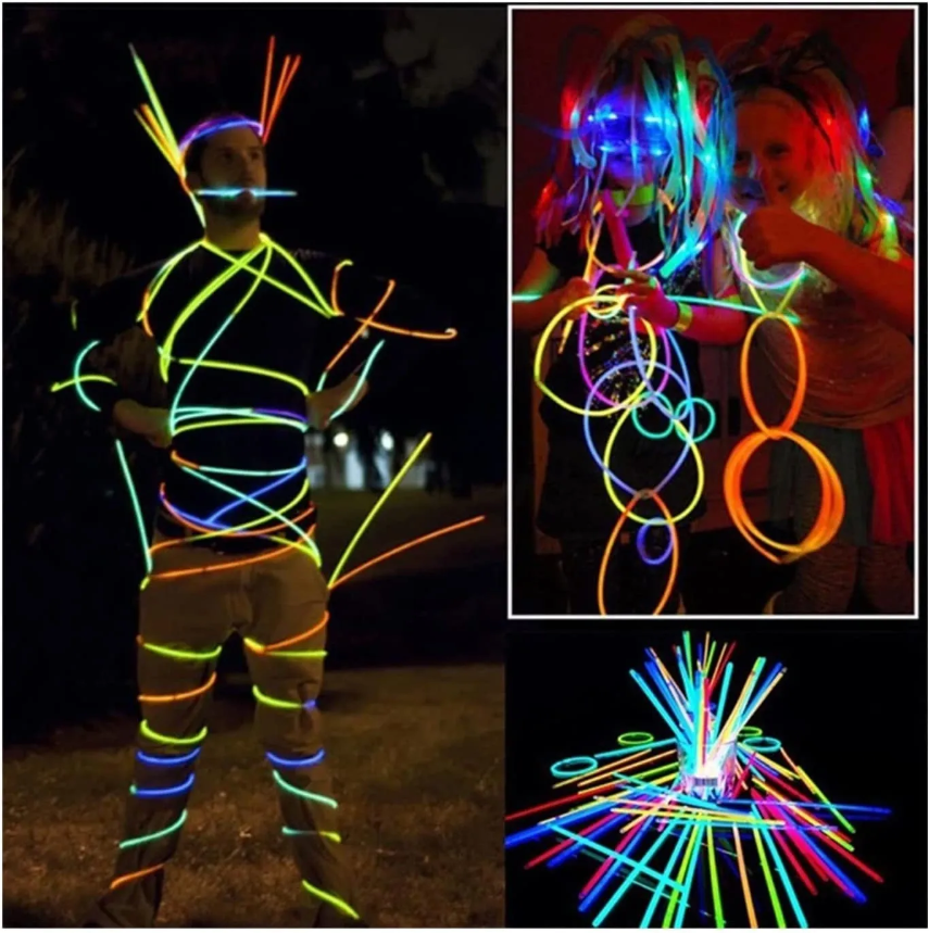 100 Glow Sticks - 20cm Glow Stick Bracelets Necklaces, Glow in the Dark Supplies, Accessories