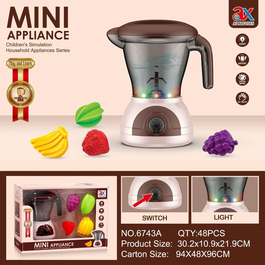 Mini Juicer & Pretend Play Fruit Set Kids Home Appliances Simulation Toys Pretend Play with Sound & Lights
