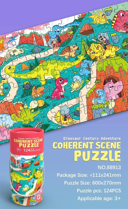 Dinosaur Theme Jigsaw Puzzle Tube - 124 Pieces