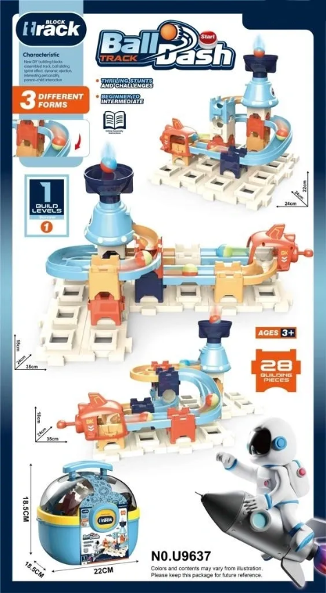 Ball Dash Spaceman Theme Playset Track In Carry Case 28 Piece