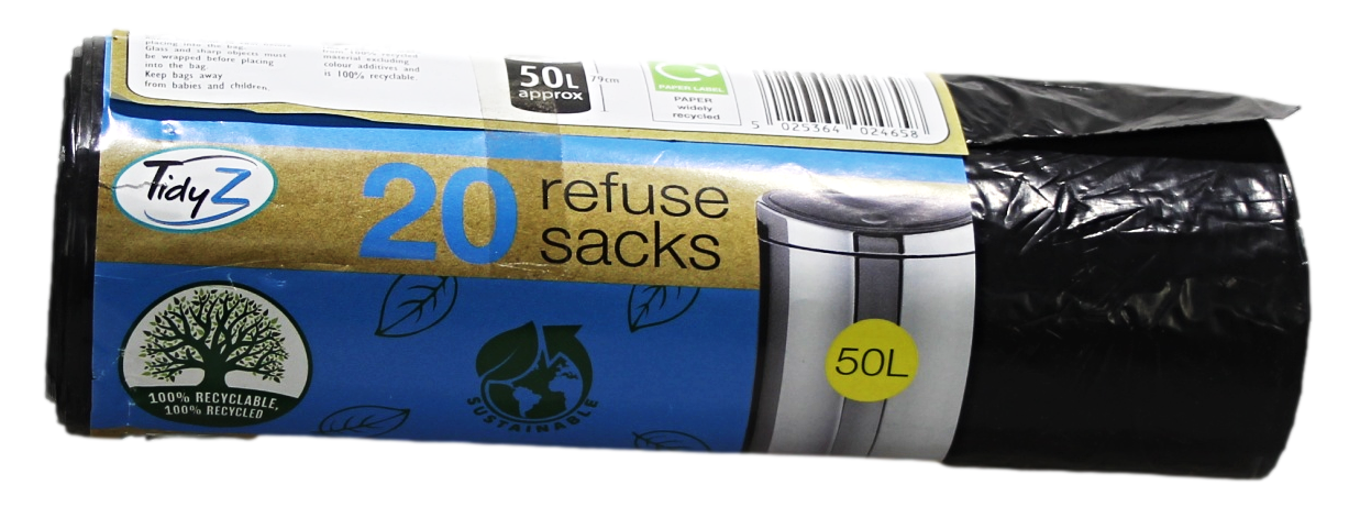 Refuse Sacks Bin Bags 50L 120 x 79cm Roll of 20 B0234