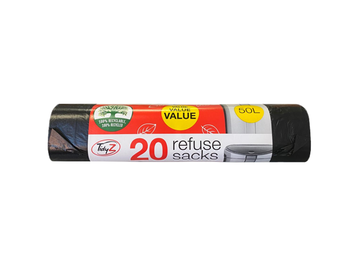 Refuse Sacks Bin Bags 50L 120 x 79cm Roll of 20 B0234