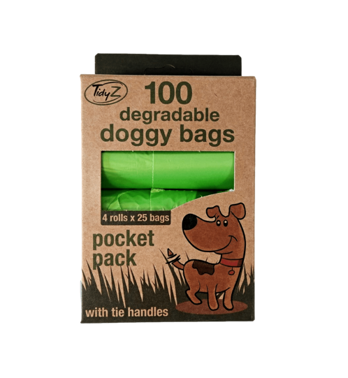 Degradable Doggy Poop Bags with Tie Handles Pack of 100 (4 Rolls) 32 x 36 cm B1459