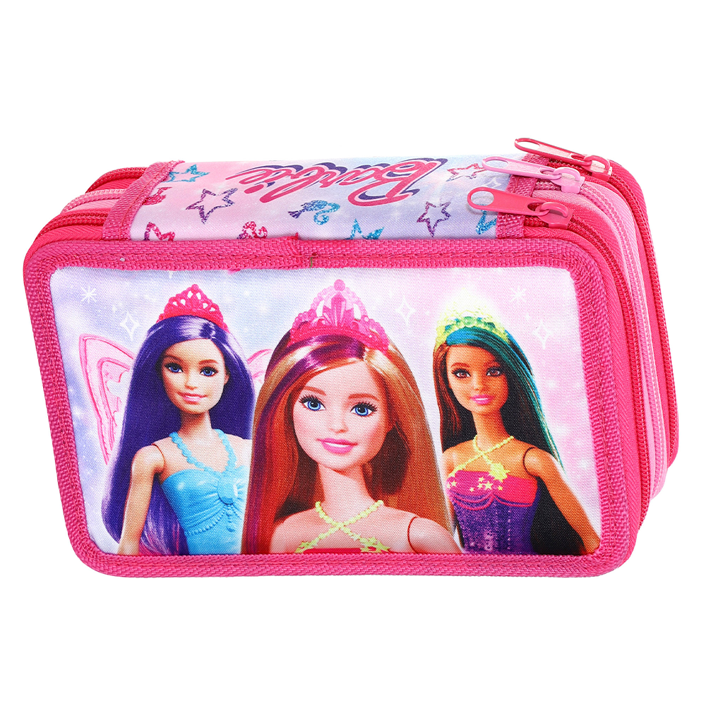 Barbie Style Jumbo Pencil Case & Stationery Set with 3 Zip Divider