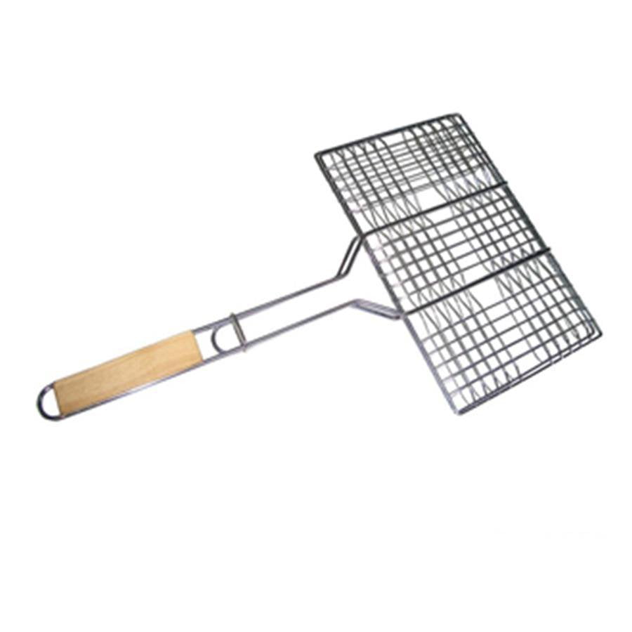 Metal Meat Fish Roasting BBQ Basket Grill with Wooden Handle 30 x 40 cm 5136