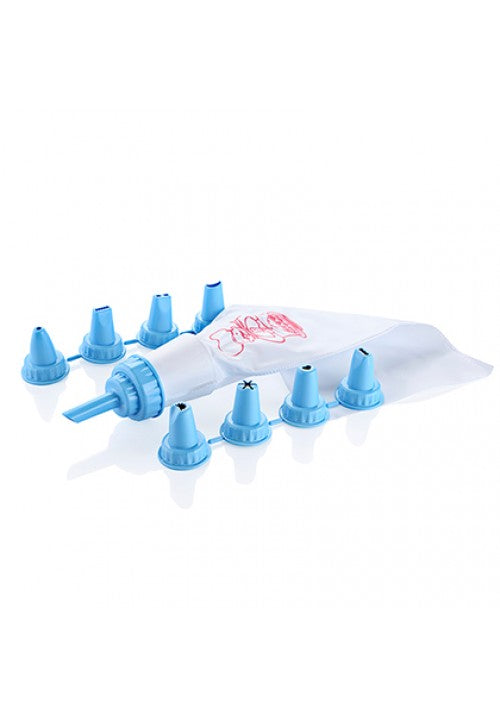 White Icing Bag with 9 Piping Nozzle Tips Assorted Colours AP1042