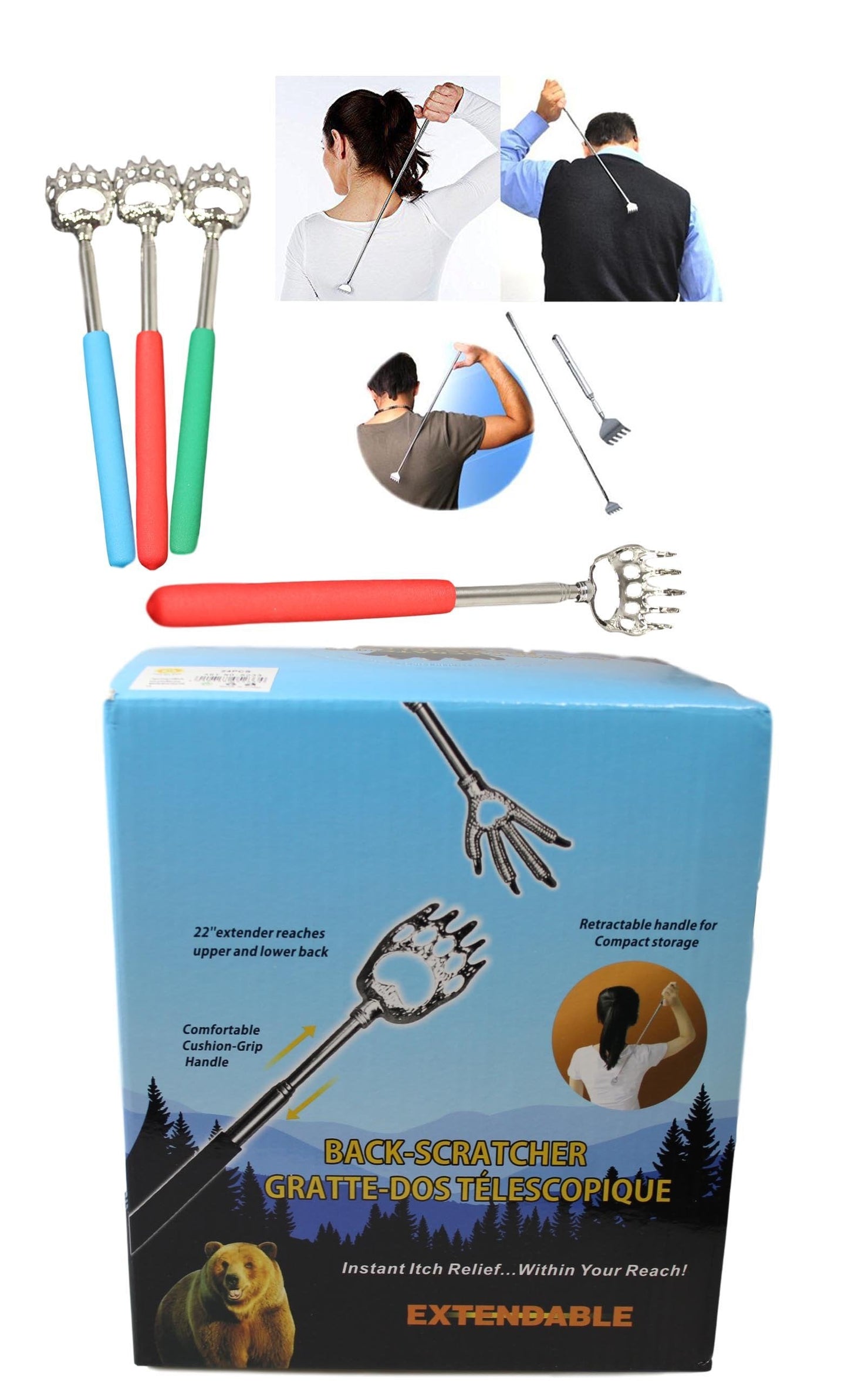 Back Scratcher Metal Telescopic Extendable Eagle Claw 3 Assorted Colours 5233