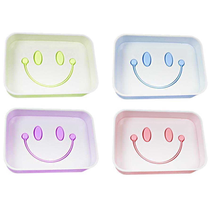 Bathroom Smiley Face Plastic Soap Dish Holder Box 13 x 9 cm Assorted Colours 5057