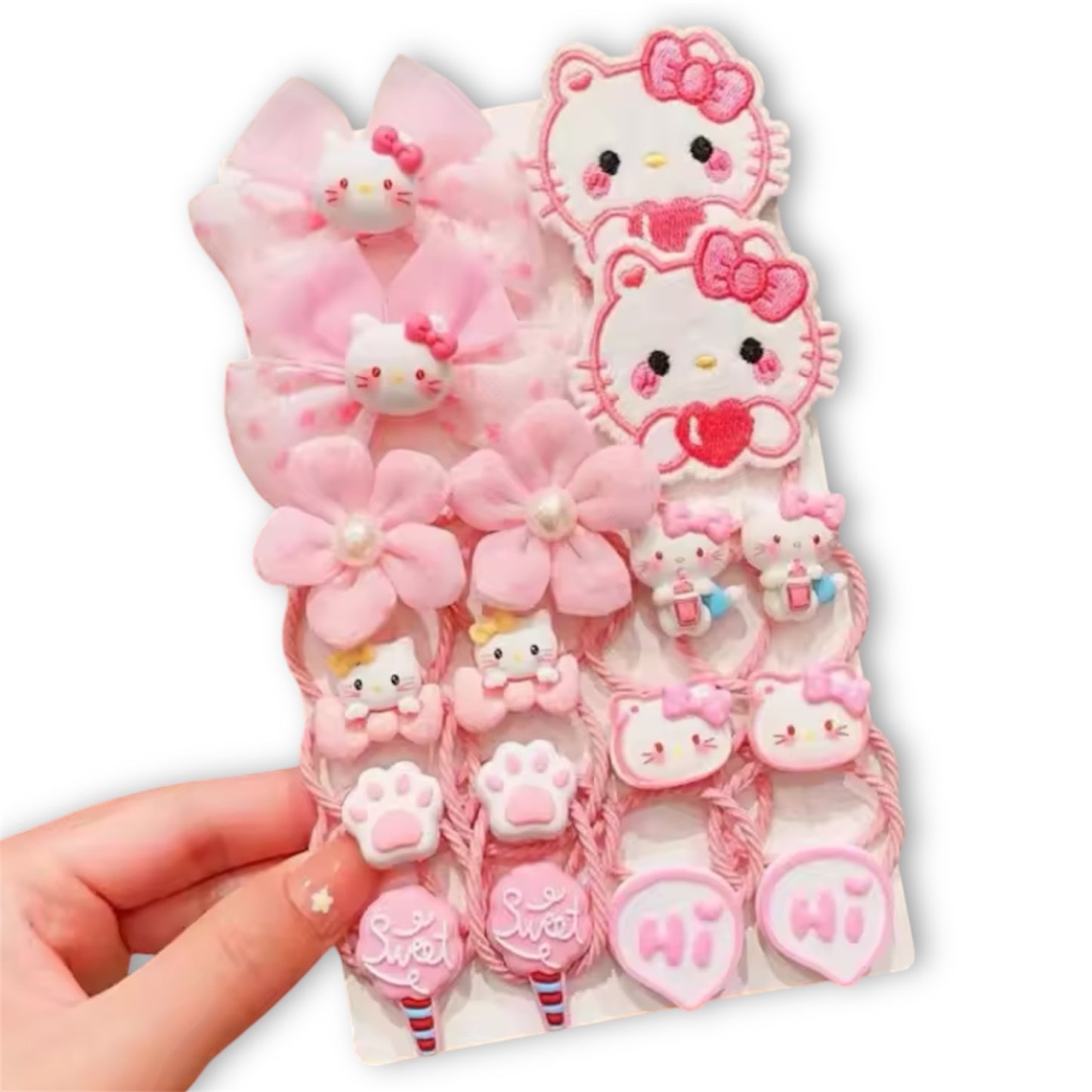Hello Kitty Hair Bobbles, Clips, Ties & Accessories Set Pack of 18 - Sanrio Kuromi Cinnamoroll My Melody Style