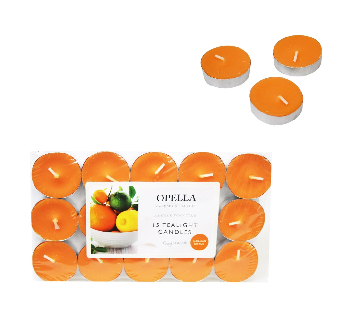 Beautifully Scented Opella Sicilian Citrus 12 Tealight Candles 3.5 Hour Burn Time CD001S
