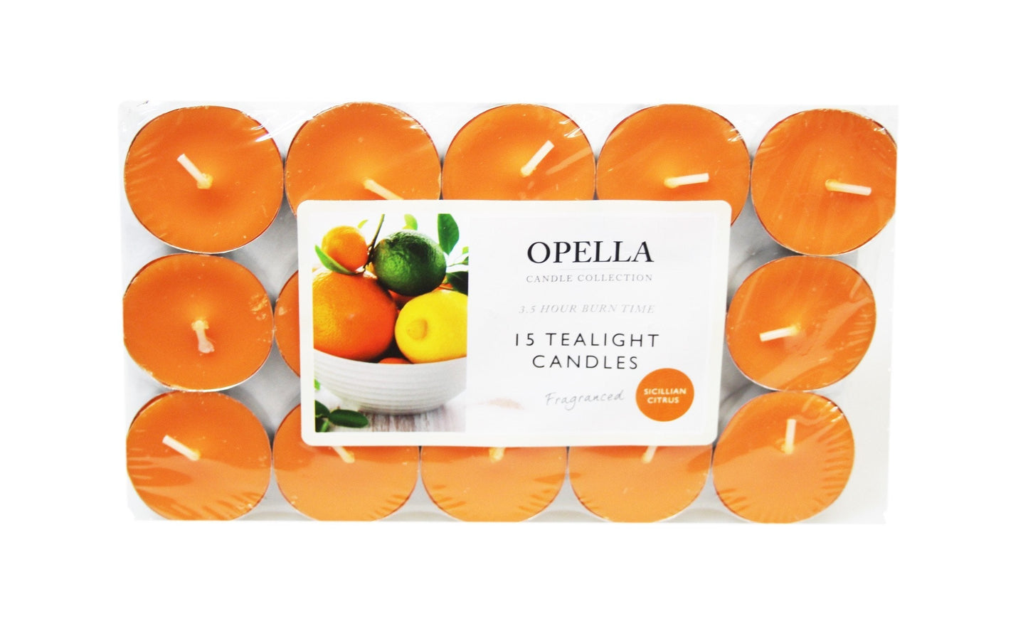 Beautifully Scented Opella Sicilian Citrus 12 Tealight Candles 3.5 Hour Burn Time CD001S