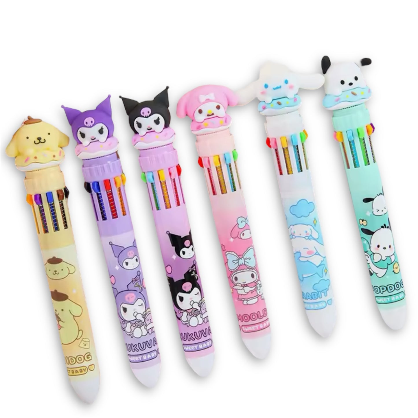 Sanrio Character Jumbo Pen with 10 Changeable Colours - Kuromi Hello Kitty Cinnamoroll Pochacco Pompompurin Style