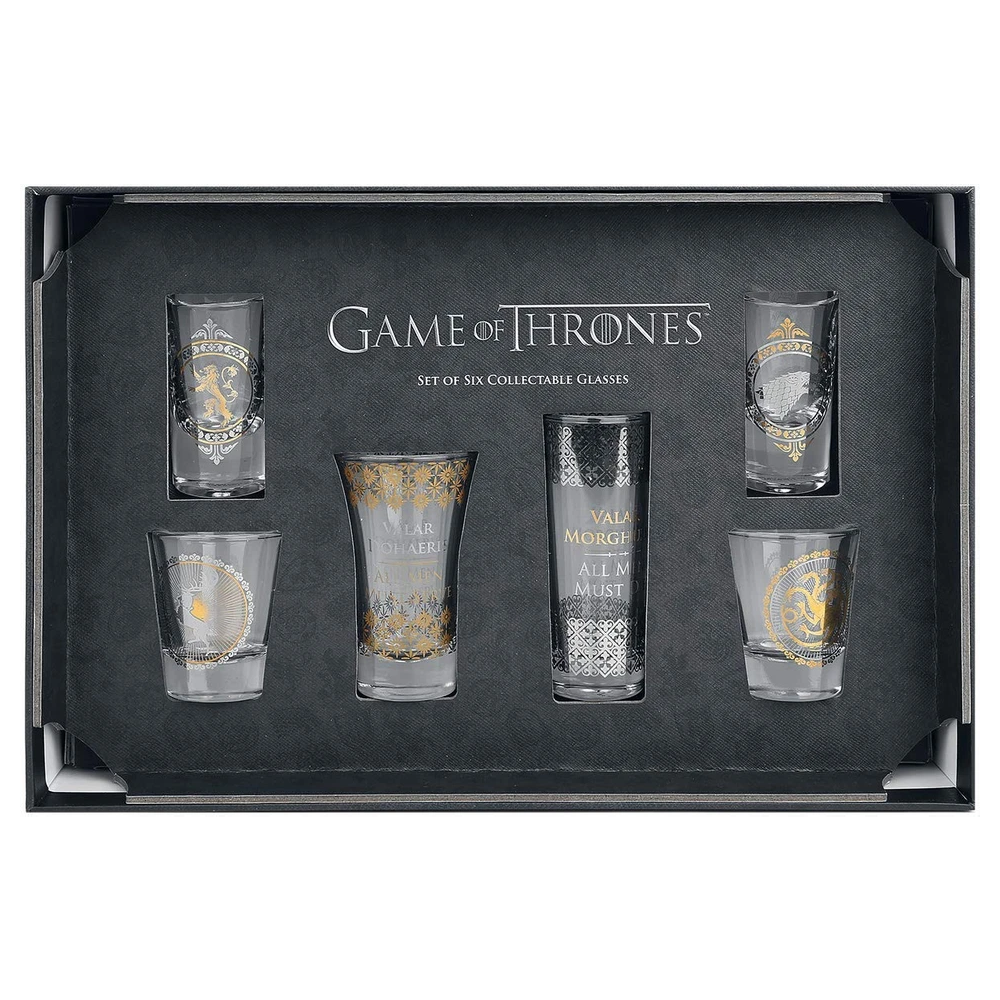 Game of Thrones Set of 6 Black and Gold Premium Glasses Luxury Box Set