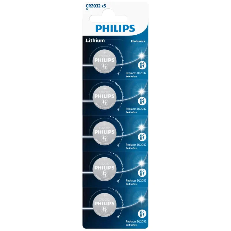 Philips Lithium Coin Battery 3V CR2032 x5 PHICR2032B5 A