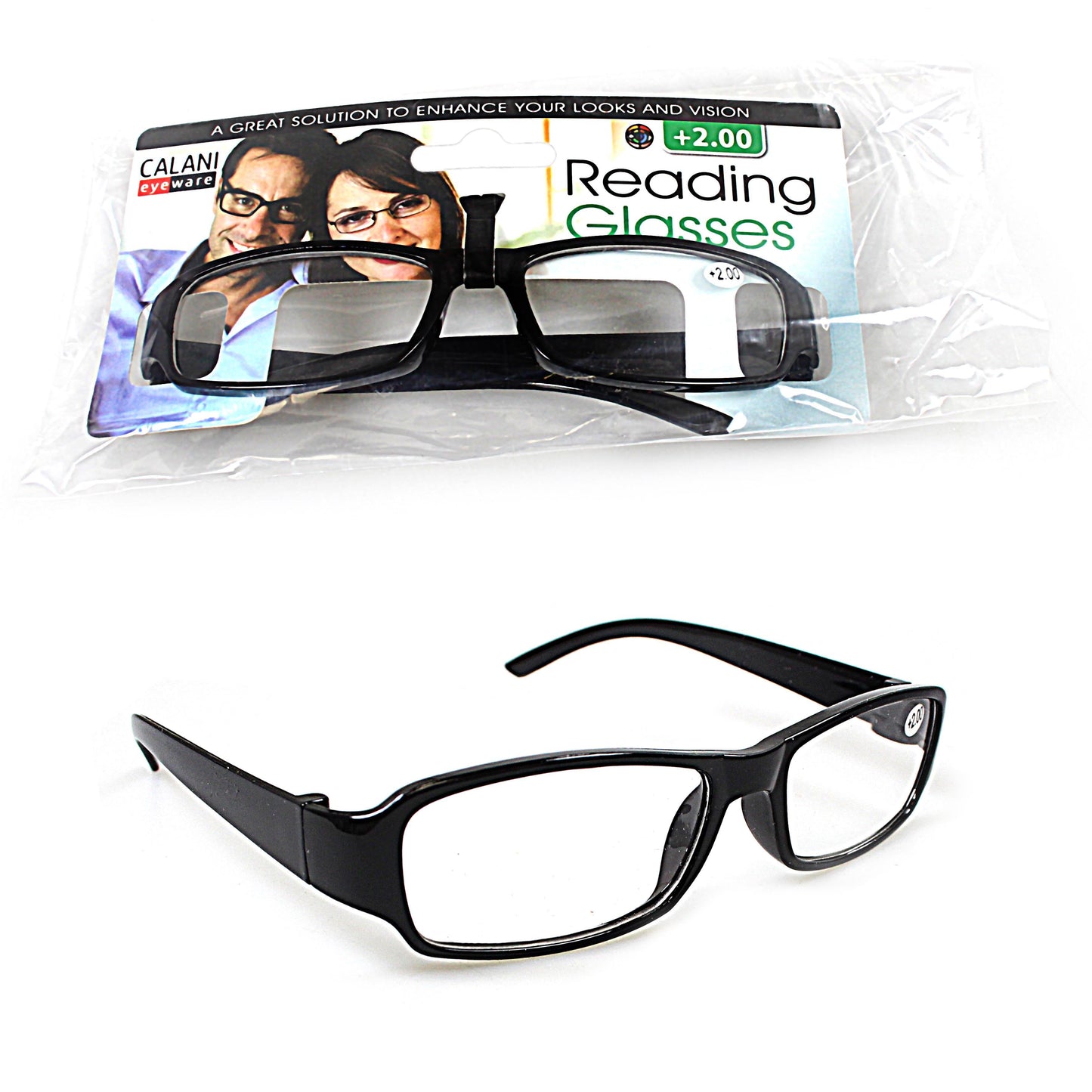 Plastic Calani Reading Glasses +2.00 Assorted Colours BOX200