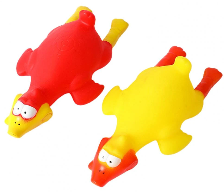 Squeaky Chicken Dog Toy With Crosshair Assorted Colours 19cm 6045