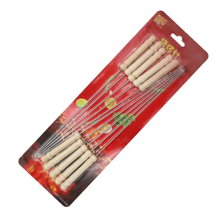 Metal BBQ Kebab Skewer Sticks 12pcs 30 cm Wooden Handle 6881