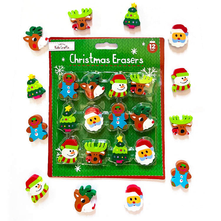 Novelty Xmas 3D Erasers x 12