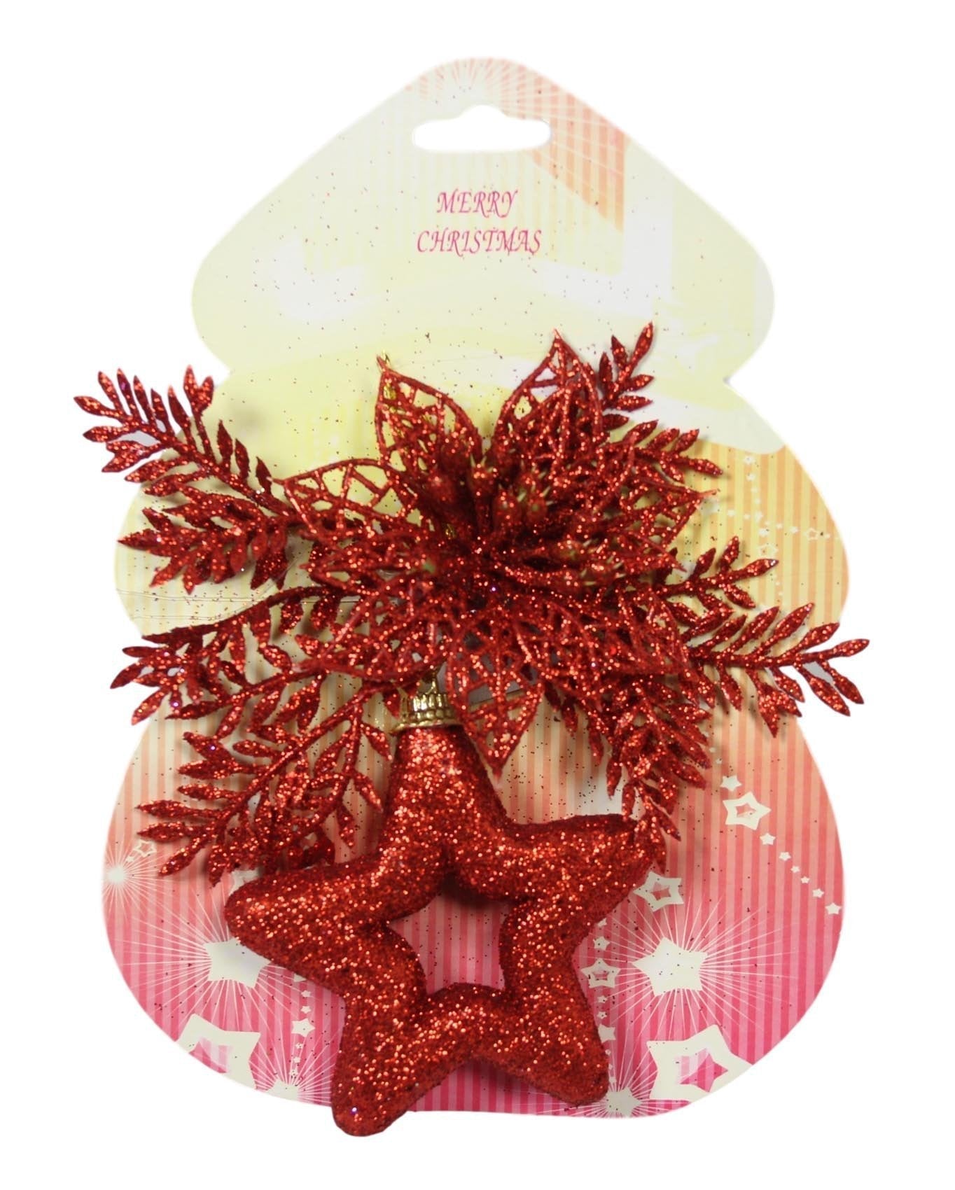 Christmas Tree Decoration Glitter Star Assorted Colours 1459