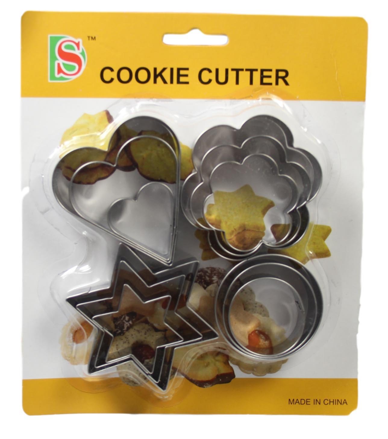 Metal Baking Cookie Cutters Moulds Pack of 12 Assorted Shapes 5205
