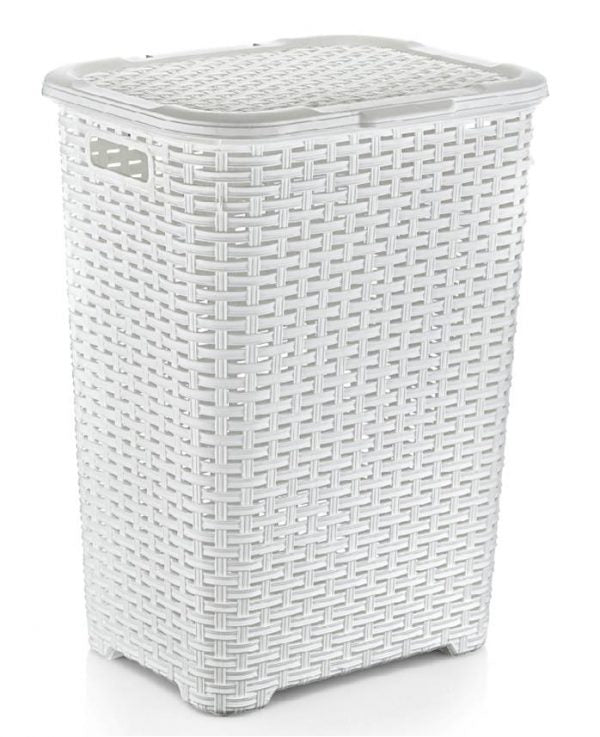 Rattan Style Laundry Basket Plastic 60 Litre Assorted Colours D05004