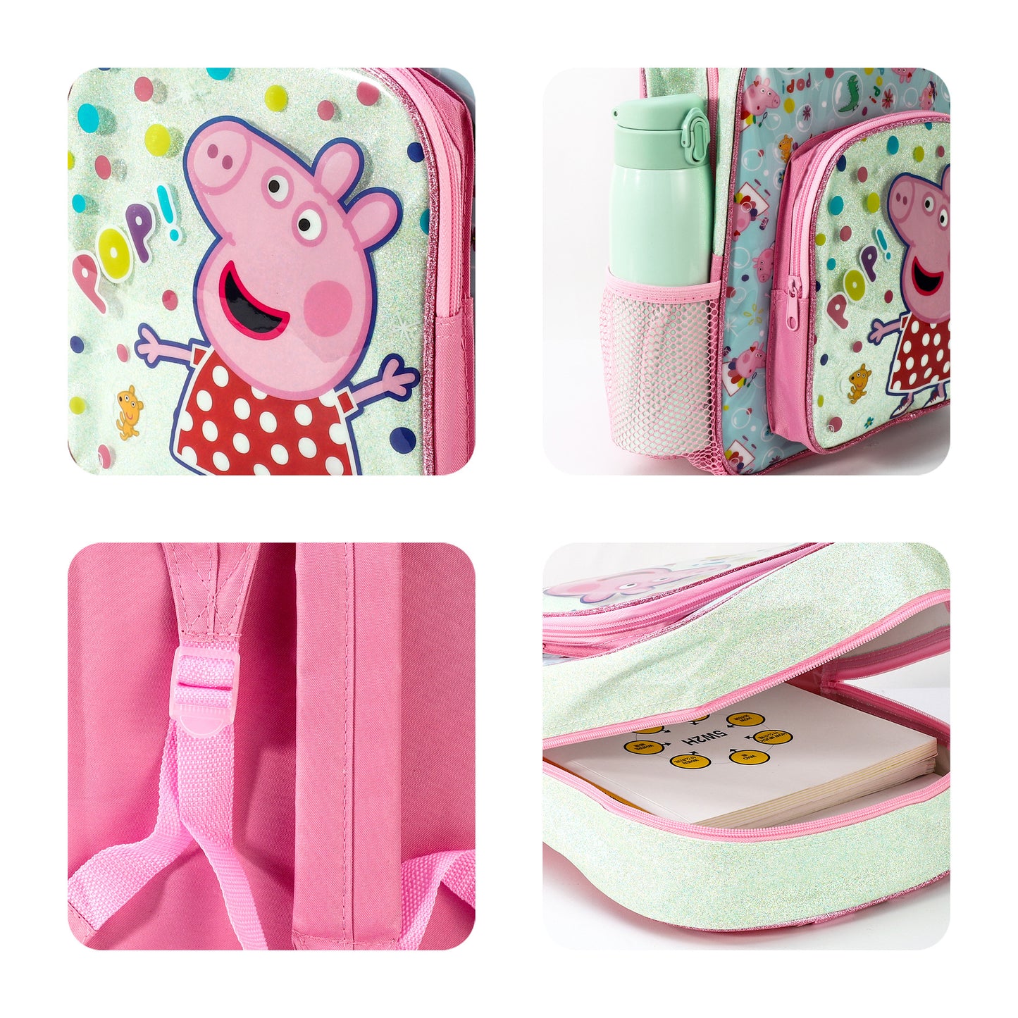 Peppa Pig Style Backpack Kids Deluxe Rucksack with Zips & Adjustable Straps