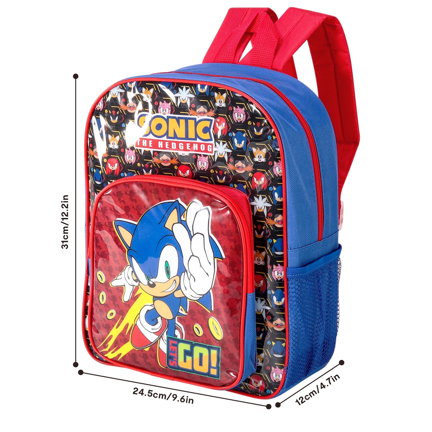 Sonic Style Backpack Kids Deluxe Rucksack with Zips & Adjustable Straps