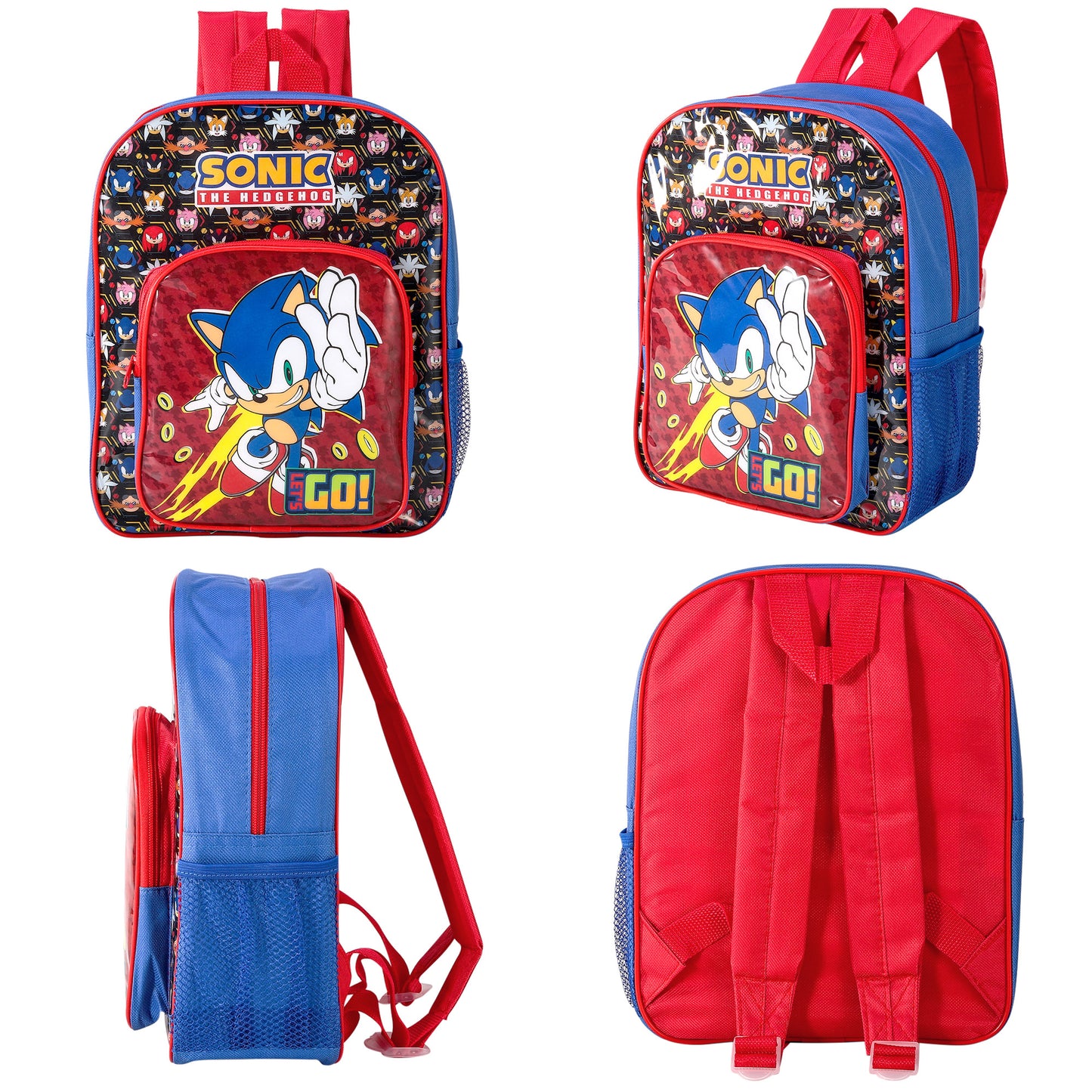 Sonic Style Backpack Kids Deluxe Rucksack with Zips & Adjustable Straps