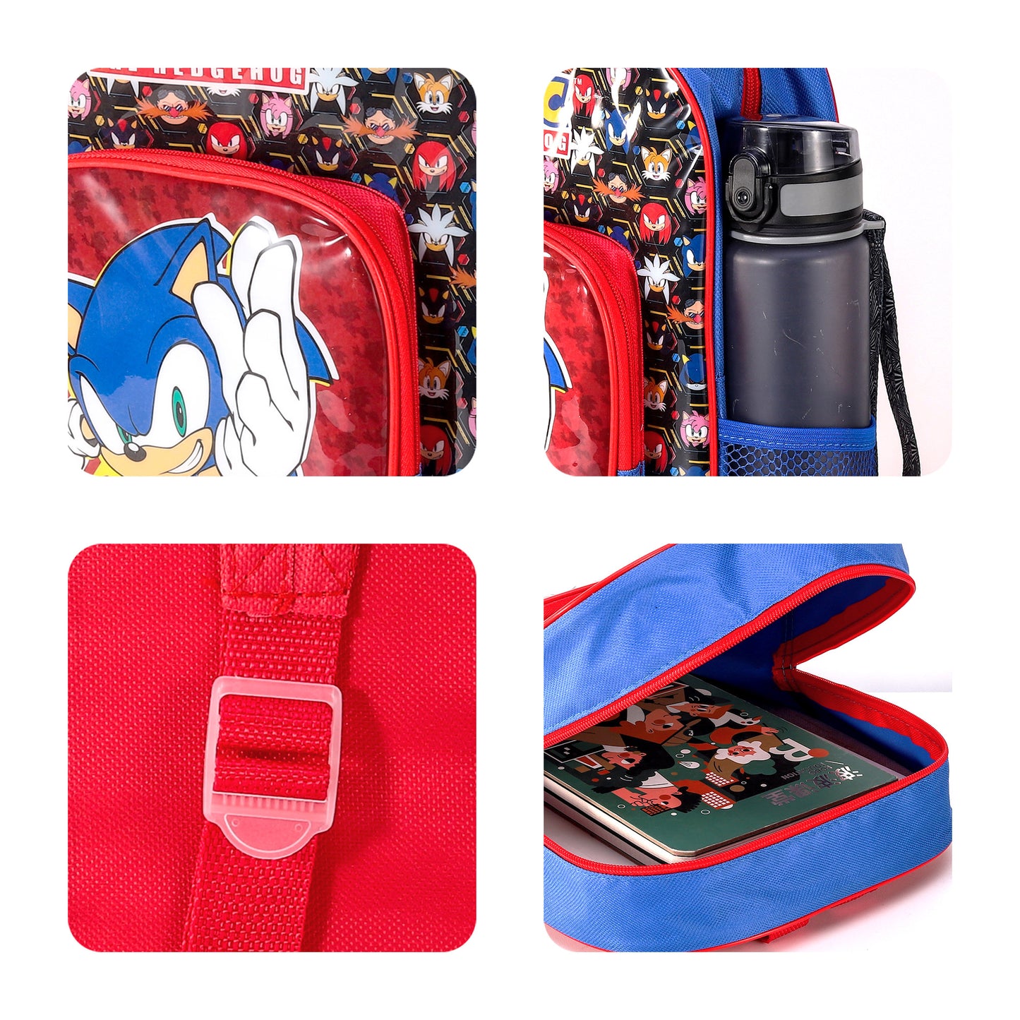 Sonic Style Backpack Kids Deluxe Rucksack with Zips & Adjustable Straps