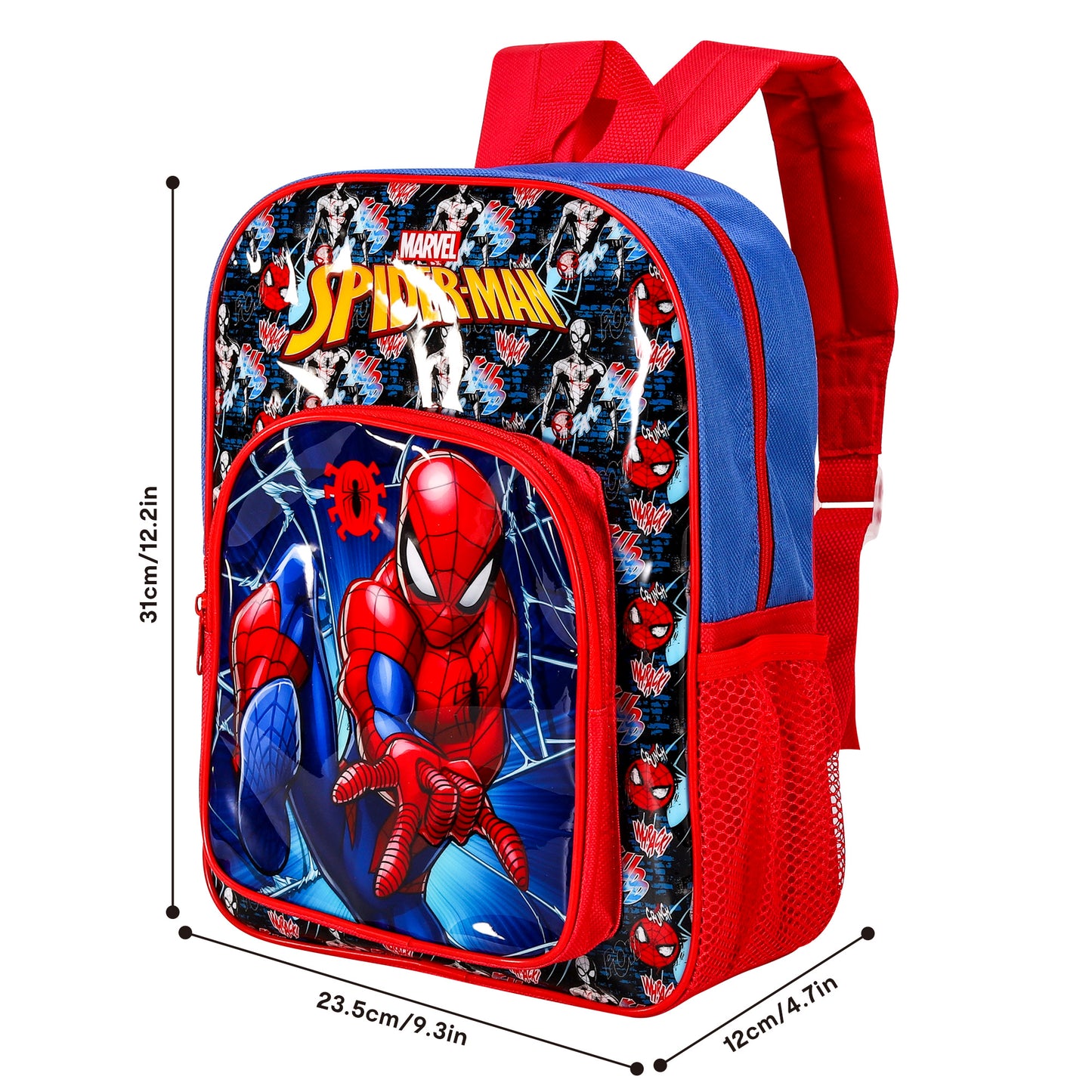Spiderman Style Backpack Kids Deluxe Rucksack with Zips & Adjustable Straps