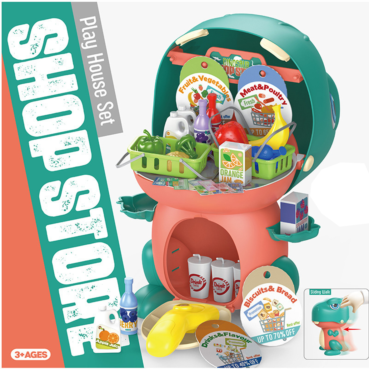 Dinosaur 2 In 1 Playset -Shop Store 43 Pieces