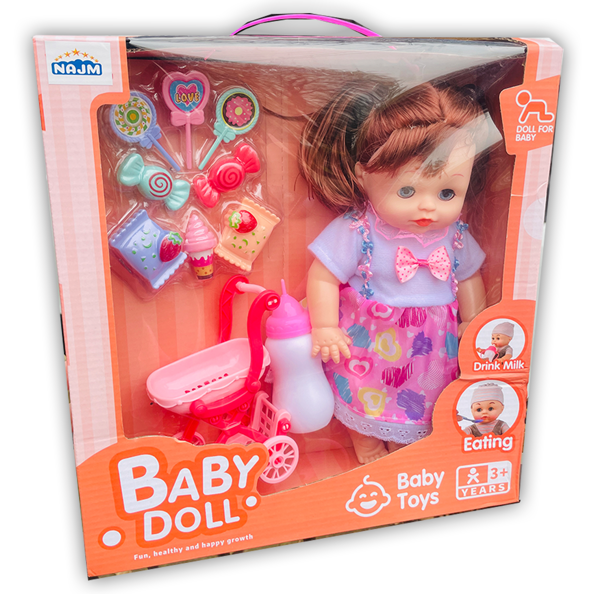 Interactive Baby Doll Set with Toy Accessories Candy & Pram