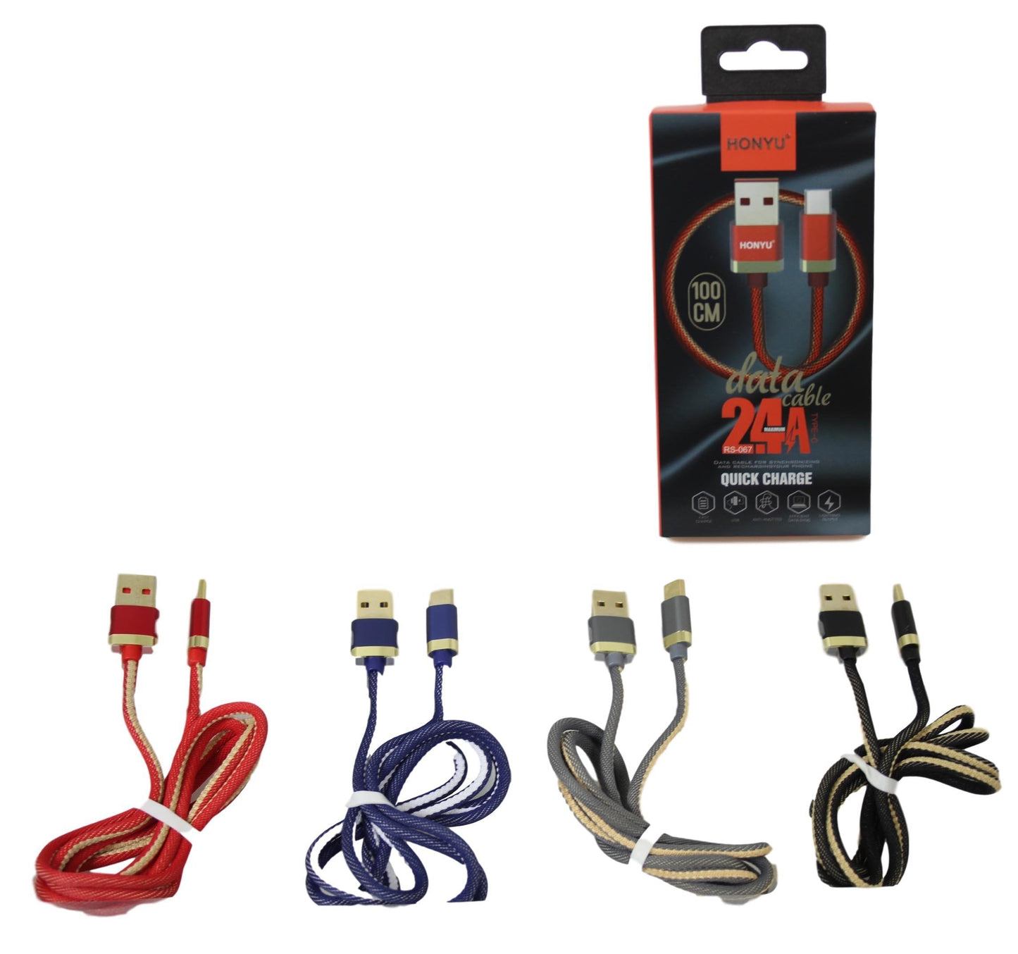 Honyu Data Cable Quick Charge Fast Charge 24A USB Charging Anti Knot 100cm 5486