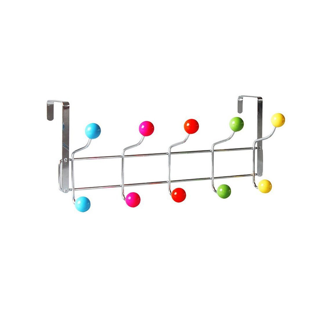 Metal Coat 10 Hook Door Hanger Rack With Coloured Hooks