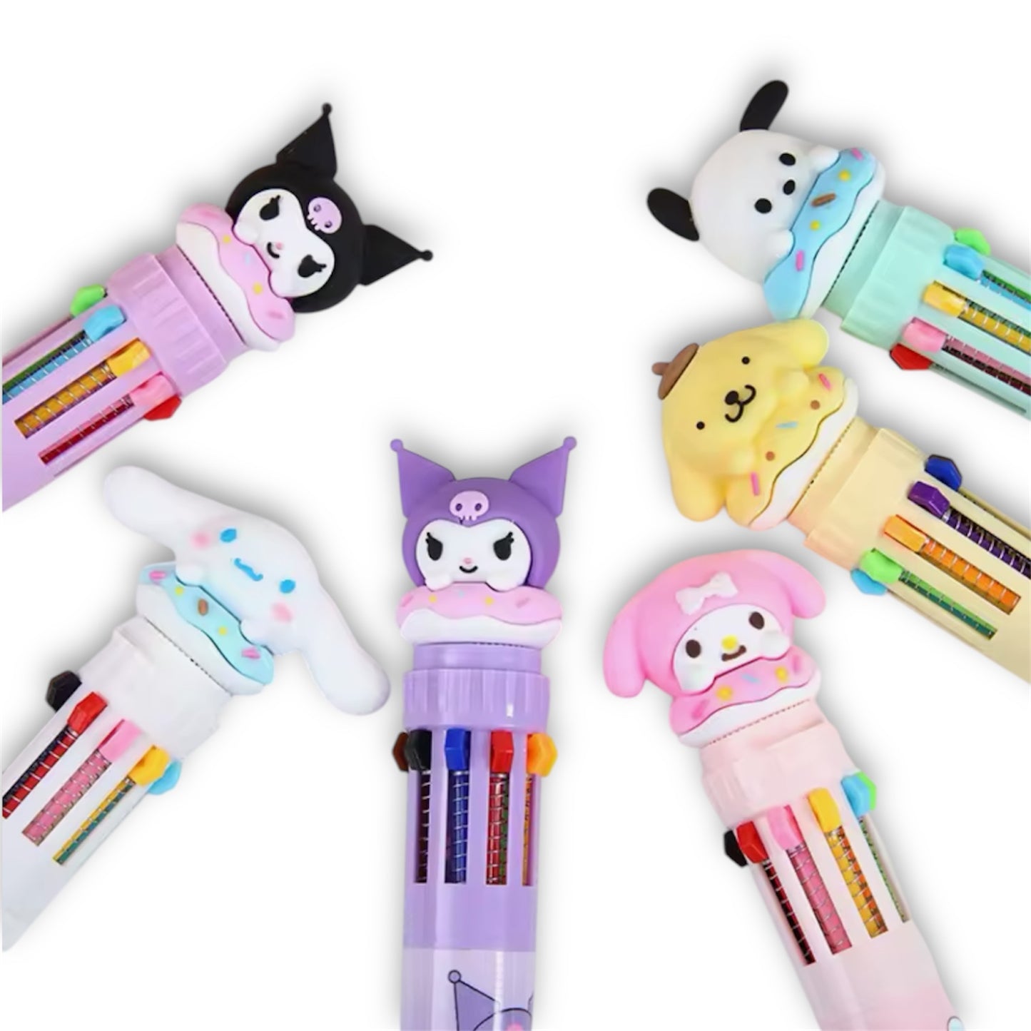 Sanrio Character Jumbo Pen with 10 Changeable Colours - Kuromi Hello Kitty Cinnamoroll Pochacco Pompompurin Style