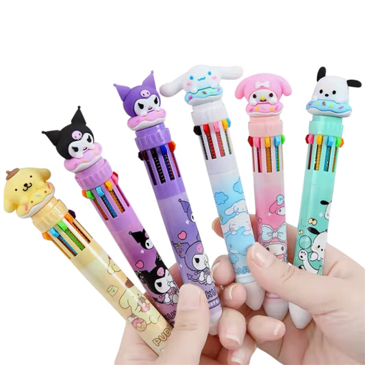Sanrio Character Jumbo Pen with 10 Changeable Colours - Kuromi Hello Kitty Cinnamoroll Pochacco Pompompurin Style