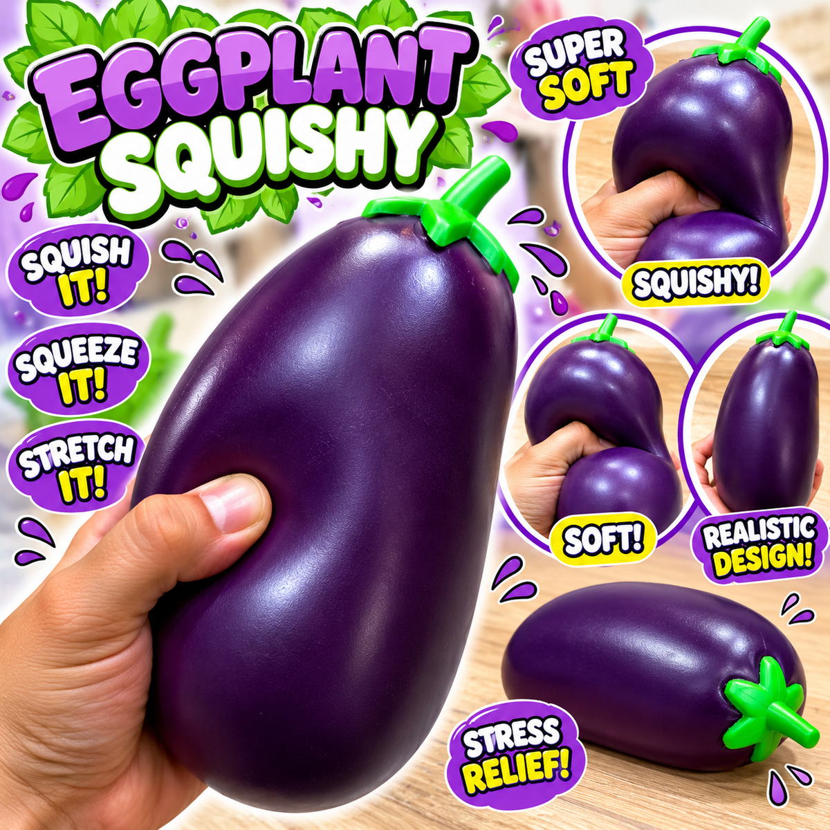 XXL Jumbo Aubergine Squishy Fidget Squish Sensory Toy