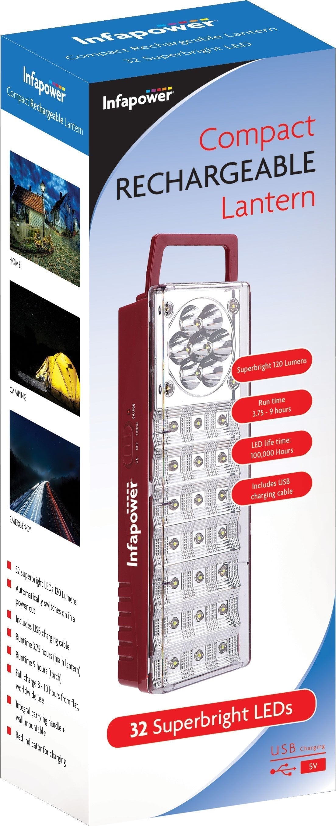 Infapower 32 LED Large Rechargeable Lantern With USB Charging Worldwide Use F058