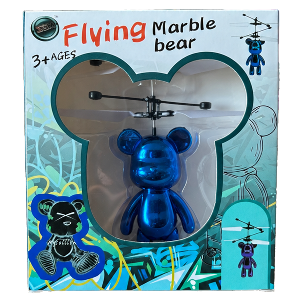Flying Marble Bear Helicopter Toy Metallic Range - 5 Colours - USB Rechargeable