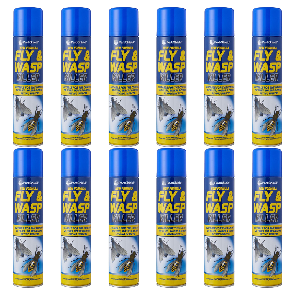 Fly & Wasp Killer Aerosol Spray Advanced Formula by PetShield 300ml x 12