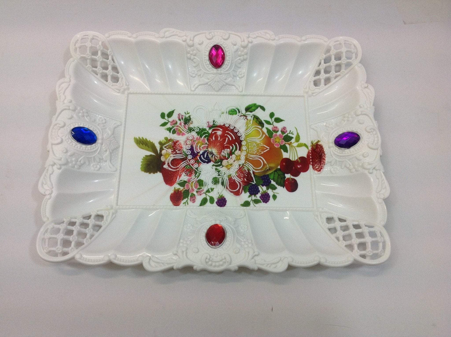 Plastic Jewelled Serving Tray Printed Design Rectangular 23 x 17 cm Assorted Designs 3224