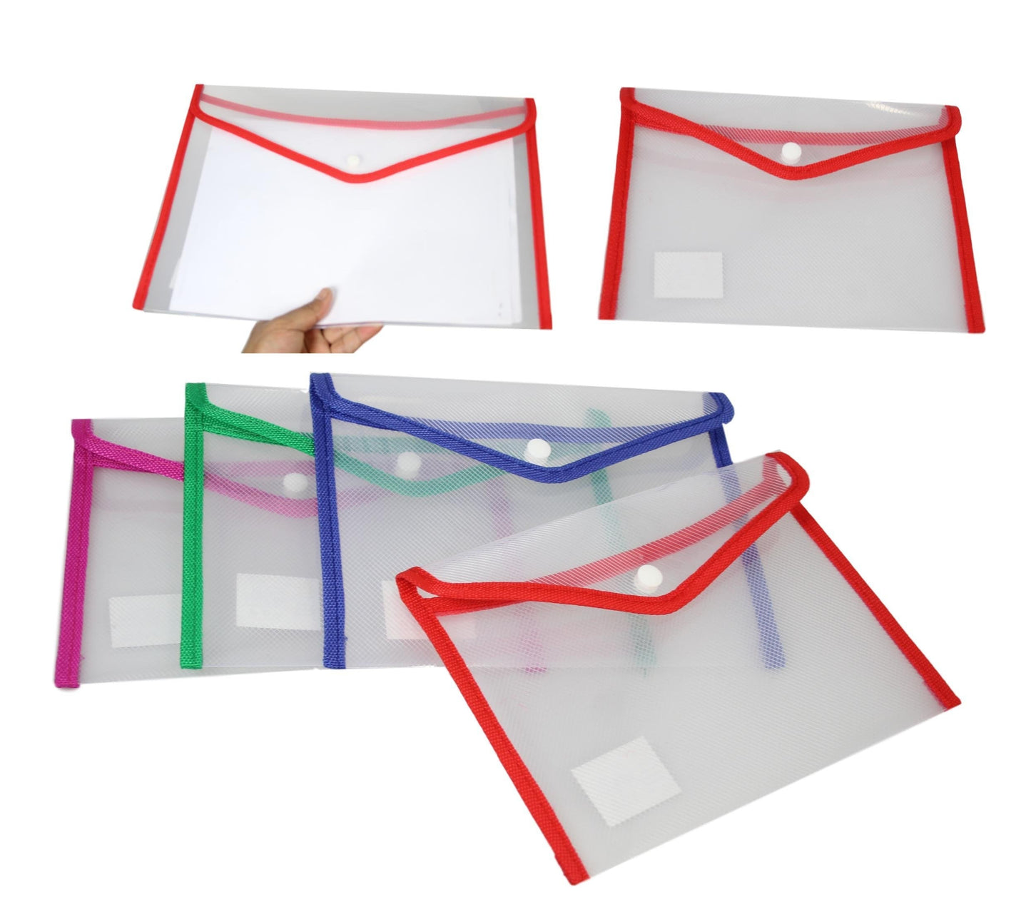 Medium Plastic Stud Document Wallet File Folder 22 x 16 cm Assorted Colours 5386