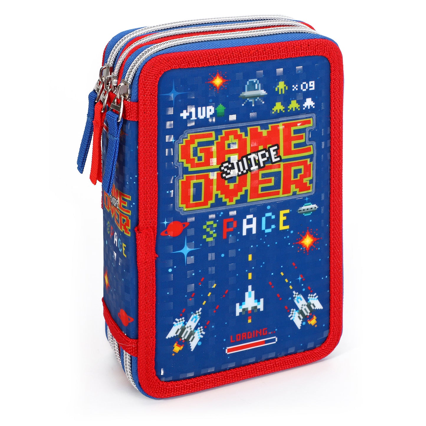 Gaming Style Jumbo Pencil Case & Stationery Set with 3 Zip Divider