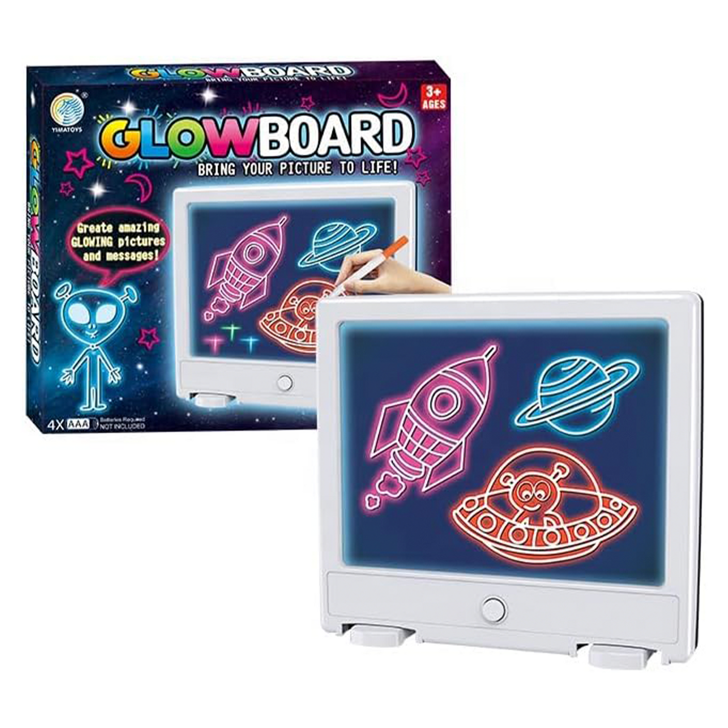 Glow Board Art - The Amazing Neon Effect Light Up Drawing Board Kids Educational 3D Tablet Light Effects Writing Board With Pen